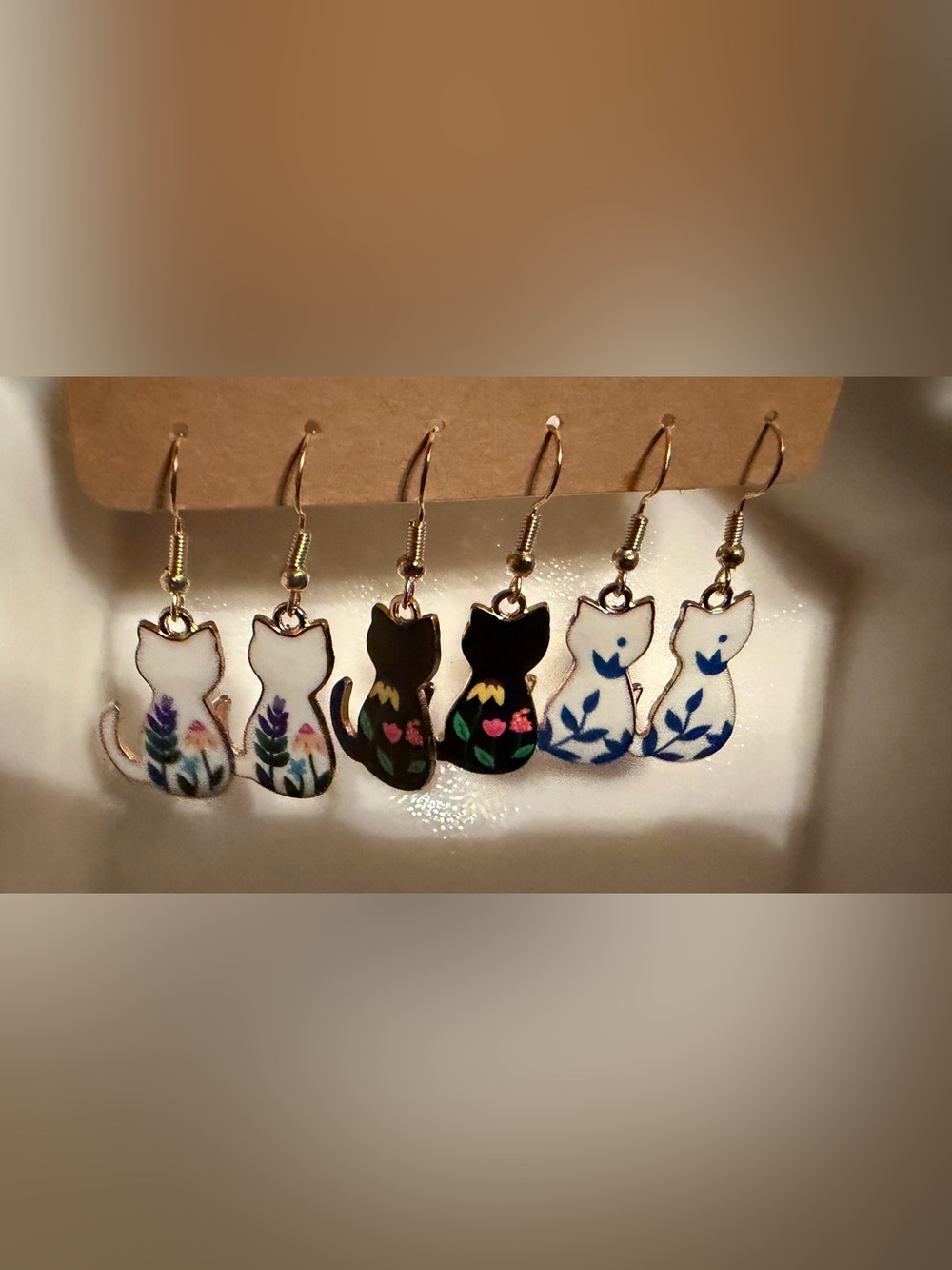 Set of Three Pairs of  Cat Dangle Earrings